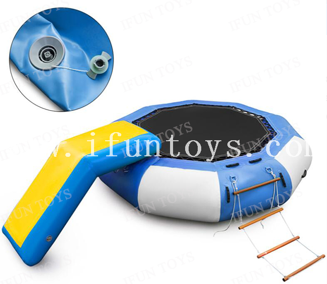 Round Inflatable Water Bouncer with Yellow Escalator Jumping Games Inflatable Water Trampoline for Kids And Adults