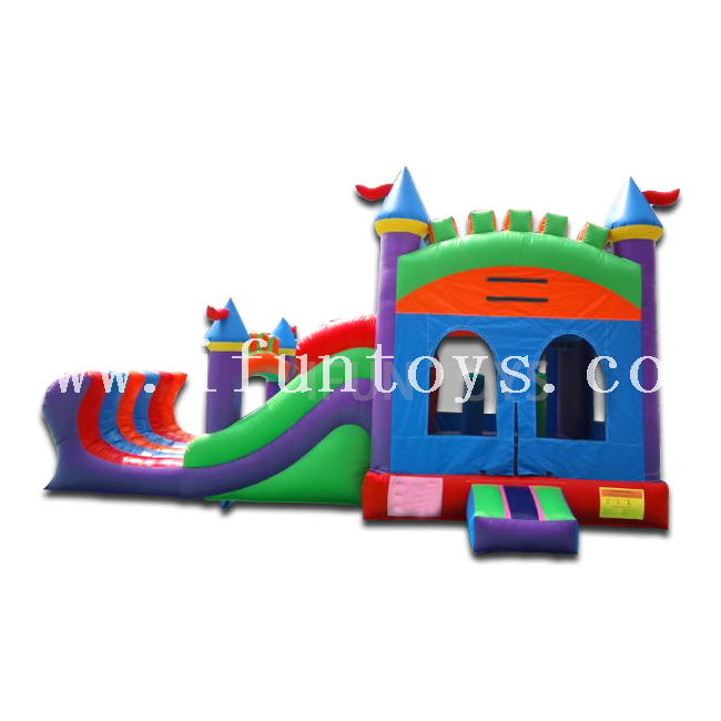 Dual Lane Combo Inflatable Water Slide Playground / Bouncy Castle Moonwalks for Kids