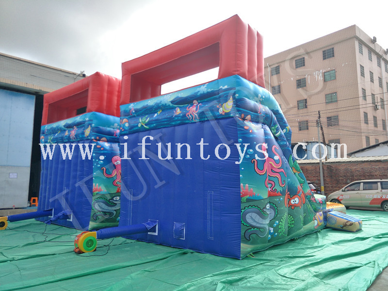 Ocean Theme Inflatable Water Slide with Pool / Slip Water Slide for Kids