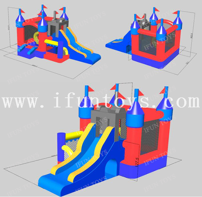 PVC Inflatable Bounce House with Slide / Climbing Wall / Mini Tunnel / Commercial Inflatable Bouncer Jumping Castle with Blower
