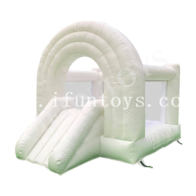 PVC Bounce House with Slide Inflatable Toddler Amusement Park White Mini Bouncer Castle for Kids