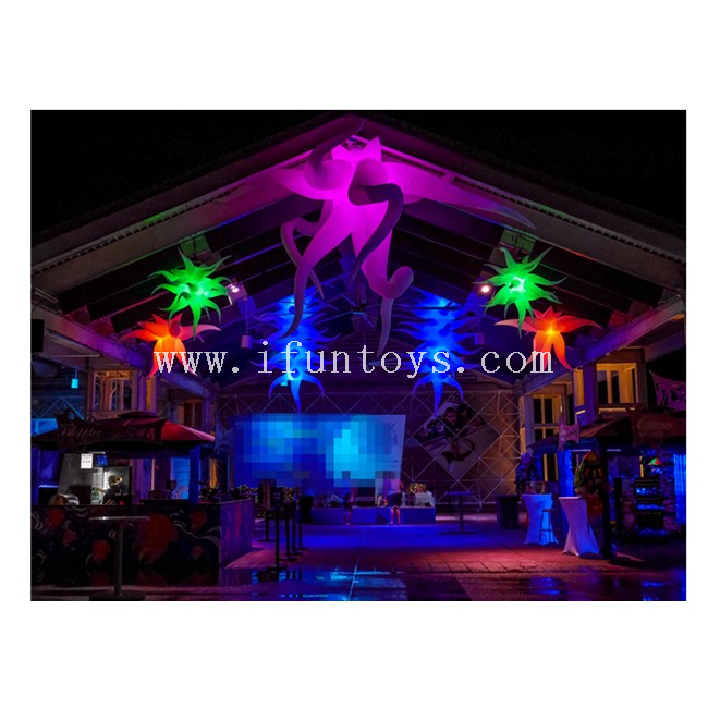Hanging Inflatable Hydra Lilia / LED Lighted Inflatable Air Star Balloon / Inflatable Star Flower for Party