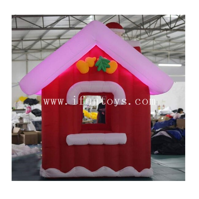 Inflatable Christmas Santa House / Inflatable Santa Grotto House with LED Light And Air Blower for Outdoor Christmas Decoration