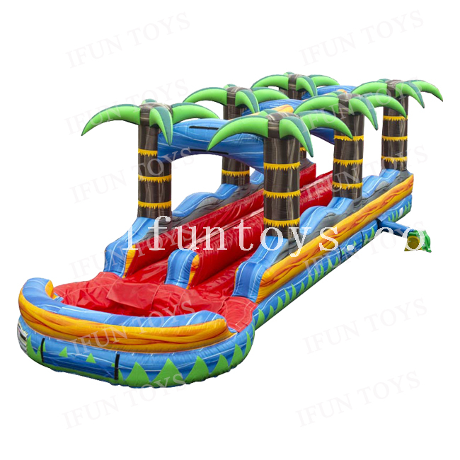 Dual Lane Water Slip N Slide Inflatable Waterslide with Air Blower for Backyard Belly Water Slip Mat N Slide with Pool for Kids