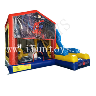 Spiderman Theme Inflatable Kids Play Park / Jumping Bouncy Castle with Slide 