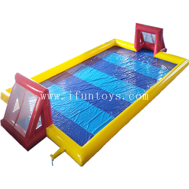 Cheap 20*10 meters inflatable soap soccer field / water soccer field / soapy soccer field with water inside for sale