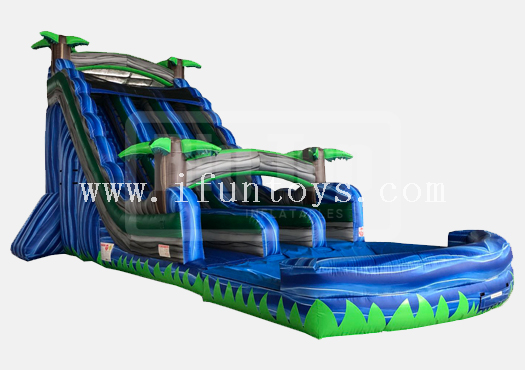 New design Tropical jungle 2 lane inflatable roaring river water slide with pool/inflatable wet slide for kids