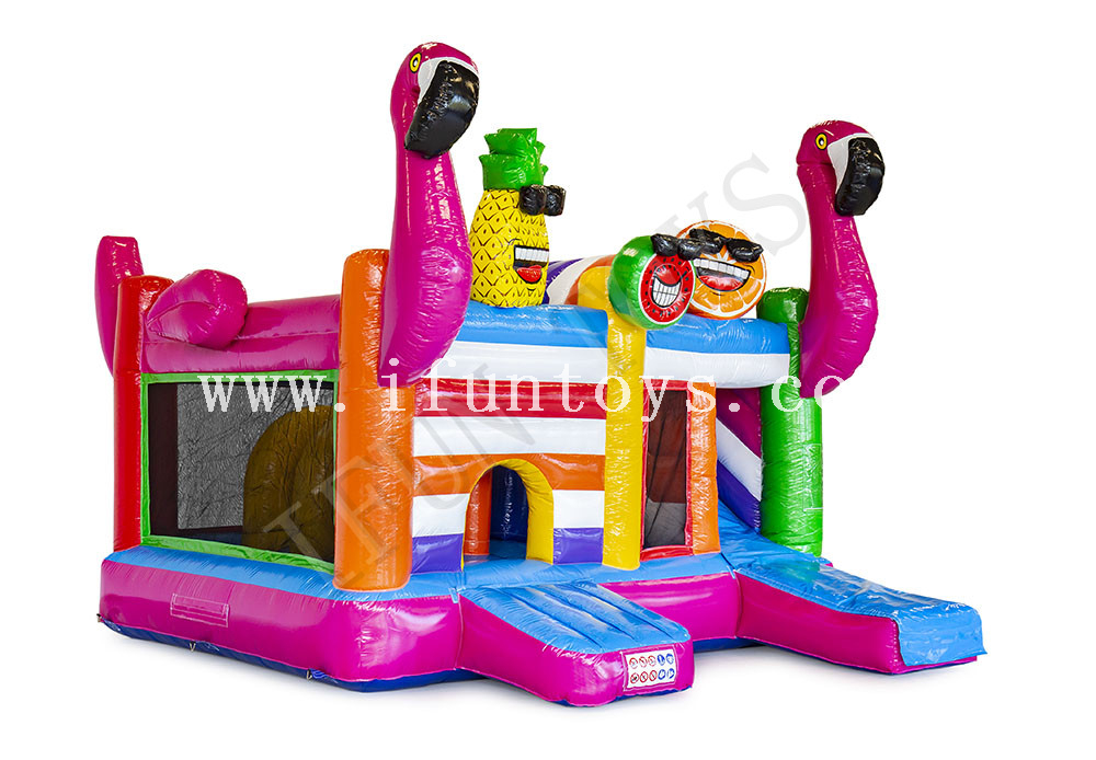 Inflatable Flamingo Bouncer Combo / Outdoor Inflatable Bouncing Castle / Jumping House with Slide for Kids