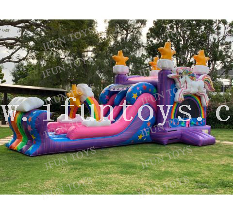 Hot Sales Inflatable Unicorn Dual Lane Water Slide Combo Waterslide Bounce Jumping House with Air Blower for Kids Party