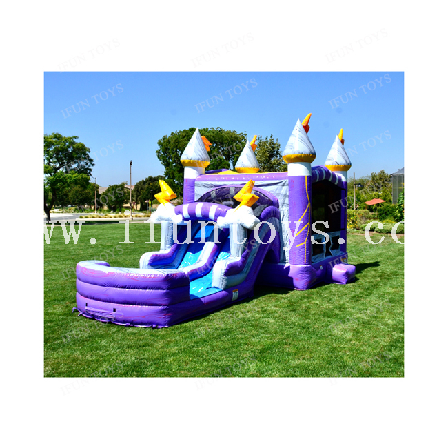 Outdoor Inflatable Thunderbolt Bounce House Combo Inflatable Castle Bouncer Water Slide with Basketball Hoop for Kids
