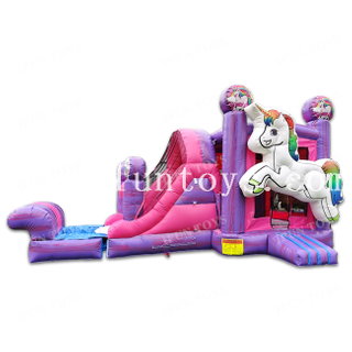 Marble Vinyl Inflatable Unicorn Theme Bouncer with Detachable Pool /Jumping Castle Bounce Slide with Water Pool for Kids