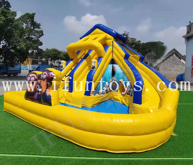 Minions Theme Inflatable Yellow Bouncer Slide with Splash Pool Water Slide Bouncy House Castle with Air Blower for Sales