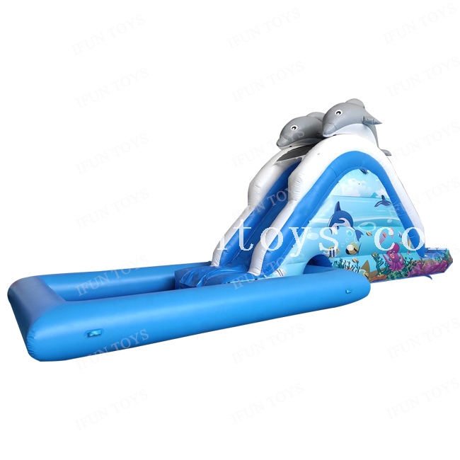 Commercial Kids Sea Ocean Inflatable Dolphin Water Slide with Pool Inflatable Pool Slide for Water Games