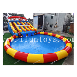 China Price Giant Outdoor Disney Theme Inflatable Mobile Land Water Park / Large Fun Park with Swimming Pool and Slide for Kids and Adults