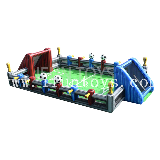 Interactive Team Building Game Football Theme Inflatable Human Foosball / Human Table Football Playground with Steel Tubes