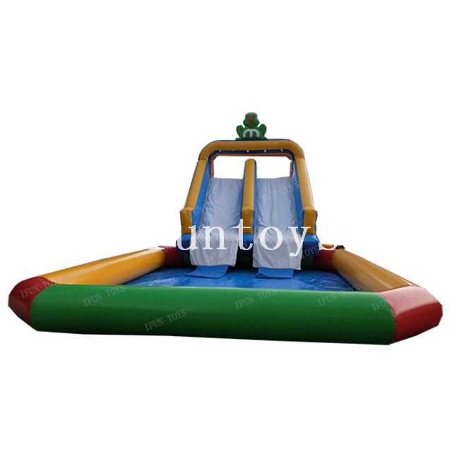 Portable Inflatable water slide with pool inflatable frog slide with splash pool inflatable pool slide playground for sale