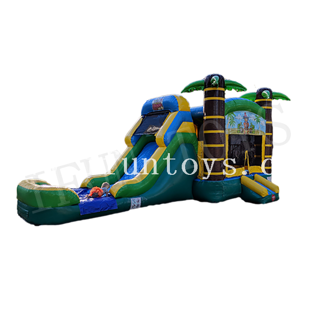 Inflatable Tiki Bouncy Slide / Palm Tree Inflatable Moonwalk Jungle Bounce House