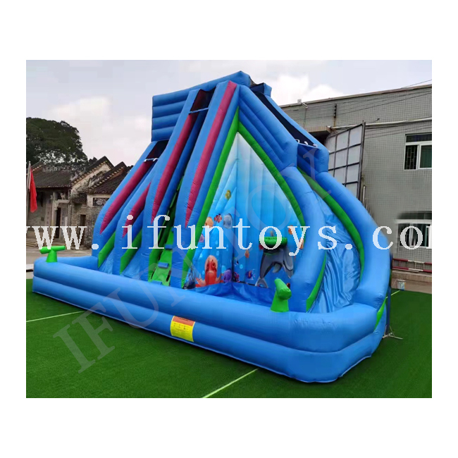 PVC Inflatable Backyard Water Park Play Center Inflatable Water Slide with Splash Pool Water Cannon Basketball Hoop for Kids