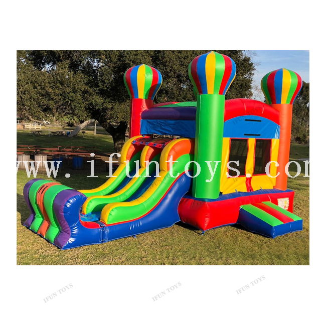 Colorful Balloon Dual Lane Water Slide Combo Jumper Inflatable Bounce House with Blower for Backyard