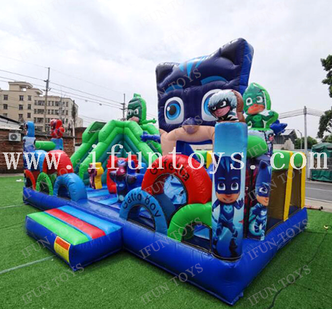 Gattoboy Theme Inflatable Amusment Park PJ Masks Inflatable Fun City Playground Bounce House Jumper with Slide for Party Equipment