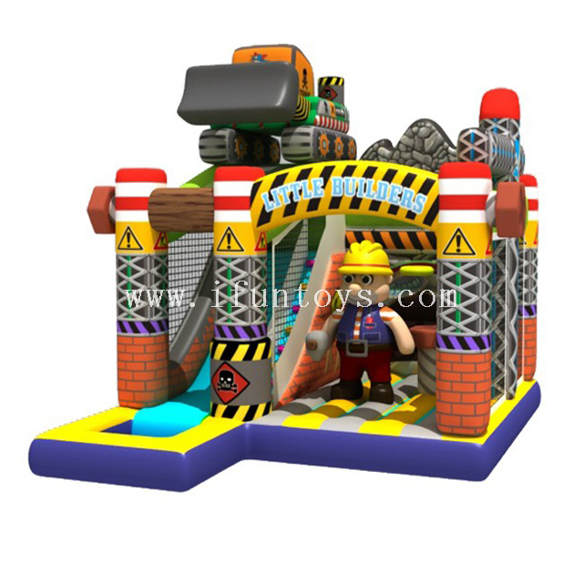 New inflatable little builder jumping moonwalk bounce castle with slide for toddlers