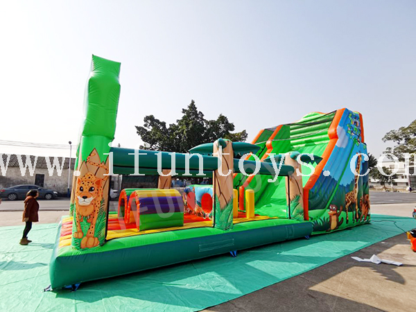Safari Park Inflatable Playground / Inflatable Slide Obstacle Course / Interactive Obstacle Challenge