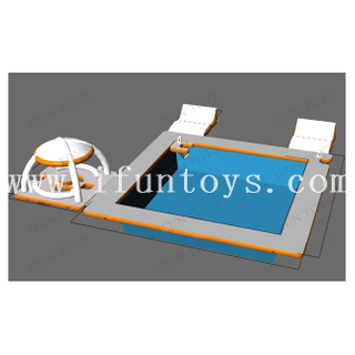Best Sales Aqua Inflatable Floating Island Platform Resort with Sea or Lake Pool / Water Leisure Platform with Tent