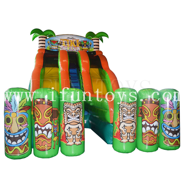 Commercial inflatable tiki island double lane slide /inflatable Tiki Falls slide/inflatable dry slide for kids