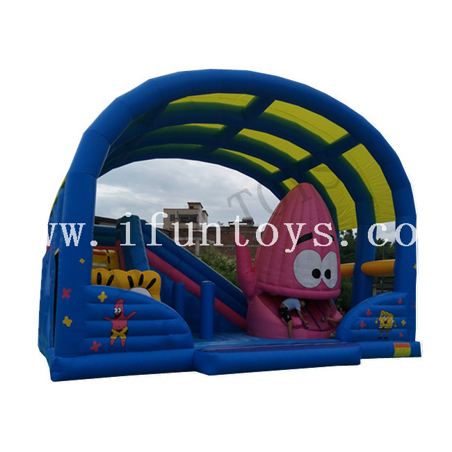 Spongebob And Patrick Star Inflatable Fun City / Bouncer Castle Inflatable Amusement Park for Kids
