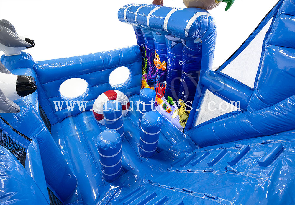 Seaworld Theme Inflatable Obstacle Course with Slide for Running Race
