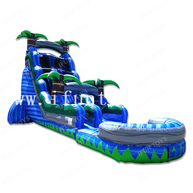2021 Hot Sales Tropical Palm Tree Giant PVC Blue Crush Dual Lane water slide commercial water slide inflatable for kids