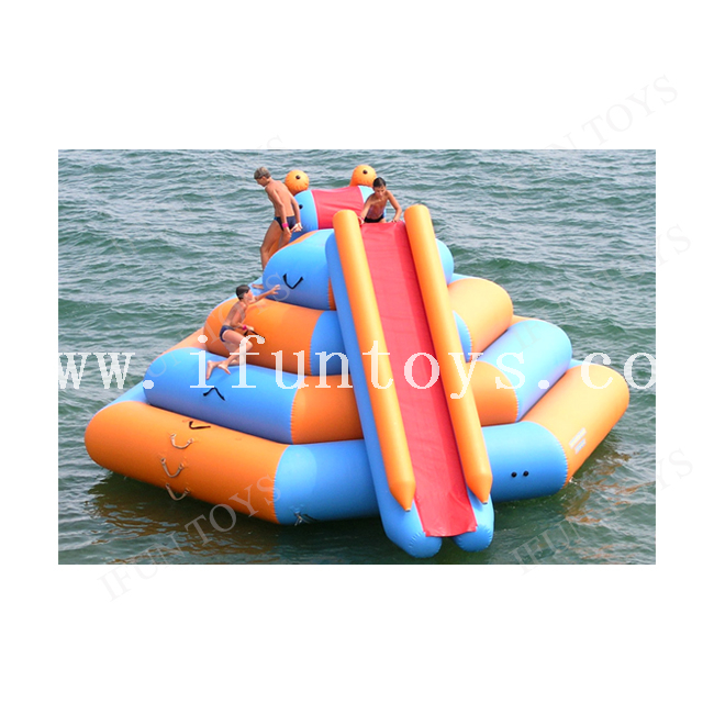 Sea Lake Water Toys Pyramid Water Slide / Climbing Inflatable Tower Aqua Floating Slide
