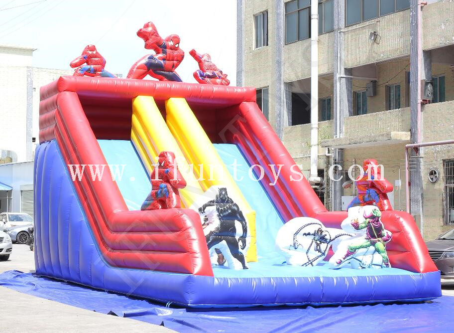 Superhero Inflatable Dry Slide / Spider Man Slide / Jumping Slide for Amusement Park