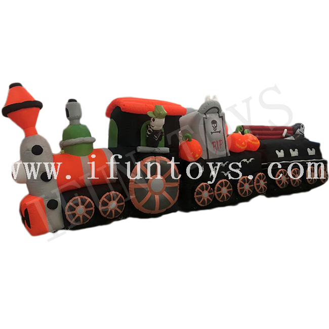 Halloween Inflatable Skeleton Train with Pumpkin for Outdoor Decoration