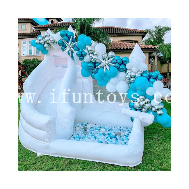 Commercial Backyard Inflatable White Bouncy Wedding Bouncer Castle White Bounce House with Slide And Ball Pit Pool