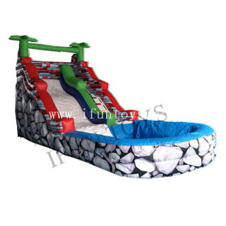 Tropical Palm Tree Inflatable Water Slide with Swimming Pool / Inflatable Slip N Slide 