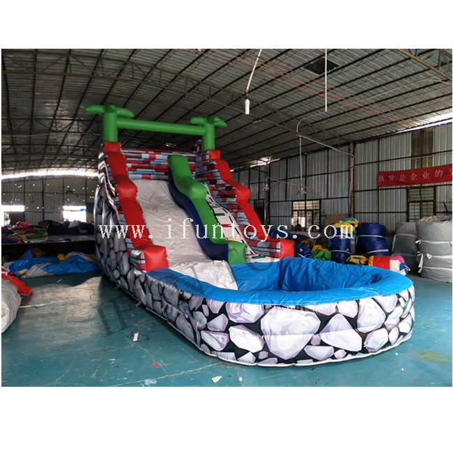 Tropical Palm Tree Inflatable Water Slide with Swimming Pool / Inflatable Slip N Slide 