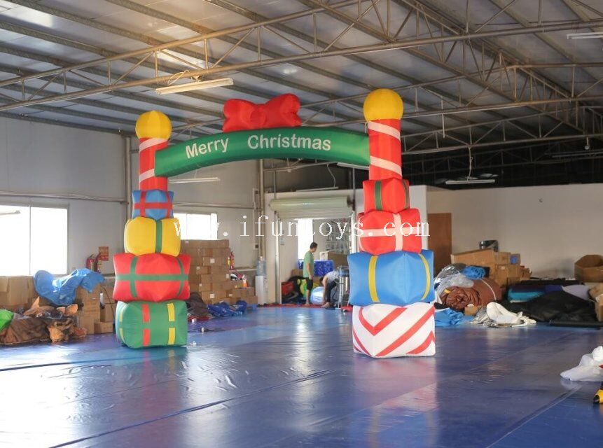 Outdoor gift box design inflatable christmas arch /Inflatable advertising Christmas Archway for holiday decoration